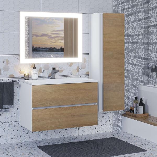 Шкаф-пенал для ванной Uperwood Barsa 35*28*120 см, подвесной, белый/дуб сонома