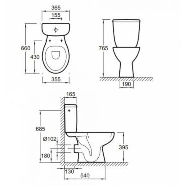 Унитаз Jacob Delafon BRIVE E0383N-00 напольный без сиденья /66х76,5х36,5/ (бел)