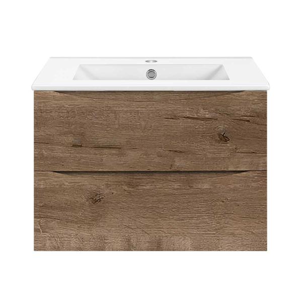 Тумба под раковину Vincea Mia Slim 600 подвесная, 2 выкатных ящика soft close, V.Oak