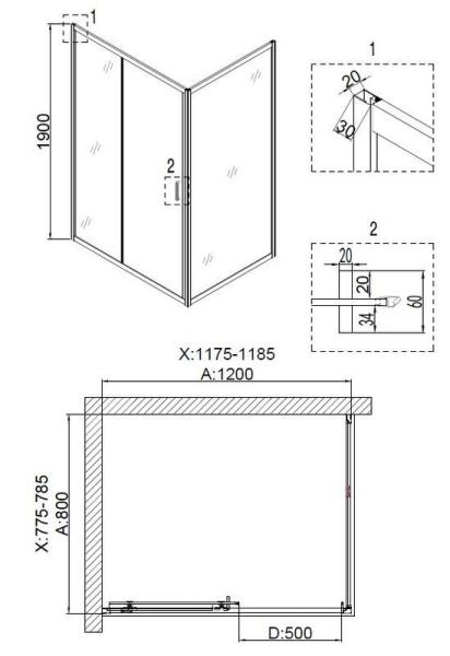 Душевой уголок Niagara Nova NG-6612-08 (120*80*190) прямоугольник, двери раздвижные
