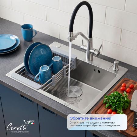 Кухонная мойка CeruttiSPA ГЛОРИЯ (GLORIA) 50 nano embos (матовый хром) из нержавеющей стали (500х500х220)