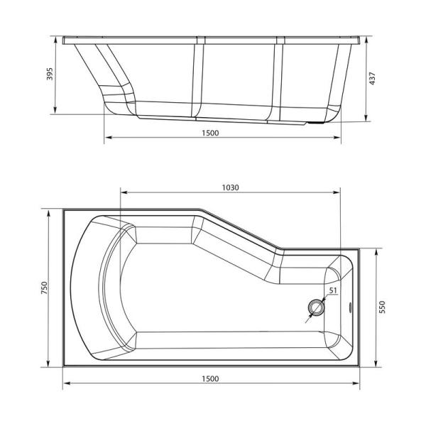 Ванна 1Marka One Convey 150x75  L без гидромассажа