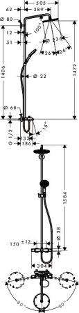 Душевая система Hansgrohe Raindance 27117000 Select S 240 Showerpipe для ванны поворотный держатель 450 мм
