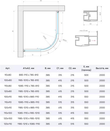 Душевой уголок Vegas-glass ZS-F TUR NOVO 110*80 09 10, профиль золото глянцевое, стекло сатин