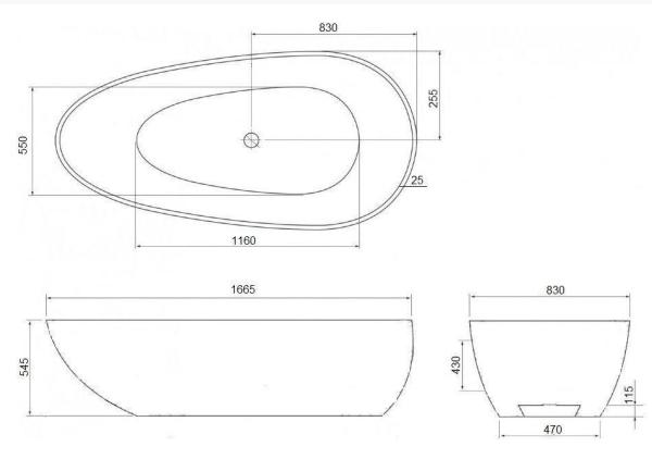 Ванна Aquastone Бона 167x83 литьевой мрамор отдельностоящая
