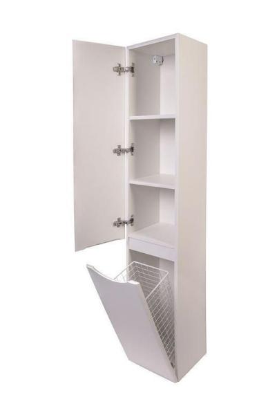 Шкаф пенал для ванной Style line El Fante подвесной Бергамо L с корзиной, Люкс антискрейтч белый, PLUS