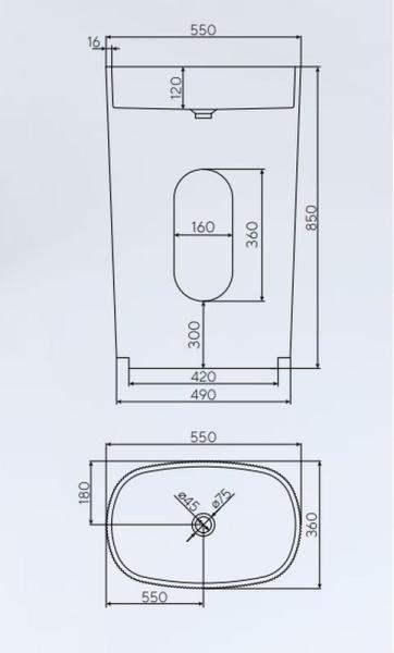 Раковина NT BAGNO NT701 BELLO 550x360 искусственный камень