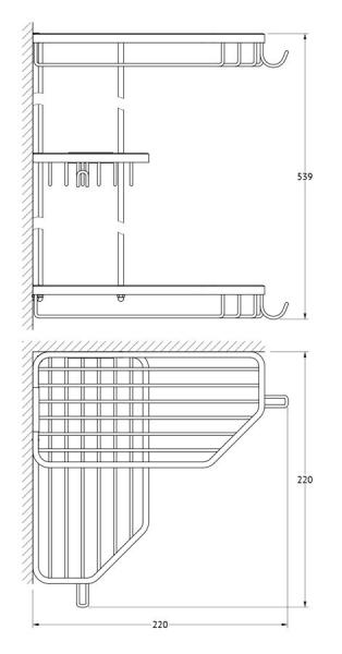 Полочка-решетка FBS Ryna RYN 014 с крючками угловая 3-х ярусная 20/20/20 cm хром
