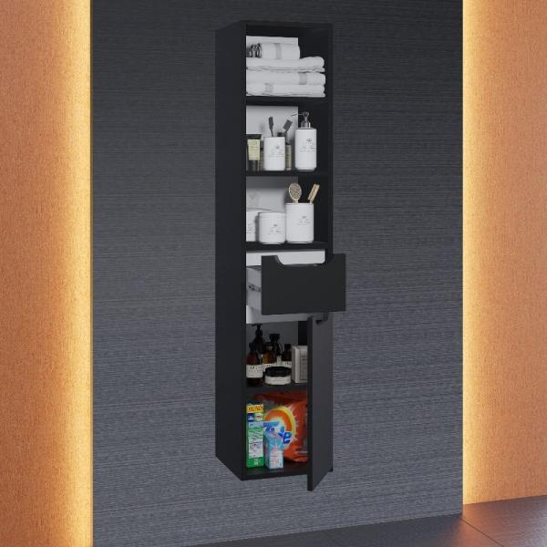 Шкаф-пенал для ванной Uperwood Modul, подвесной, с полками, матовый, черный