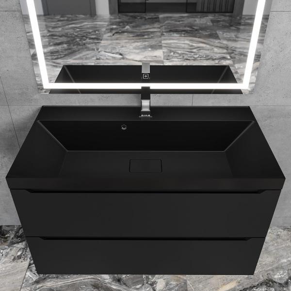 Раковина для ванной Uperwood Classic New 90х45х16,3 см, черная глянцевая, с накладкой для слива