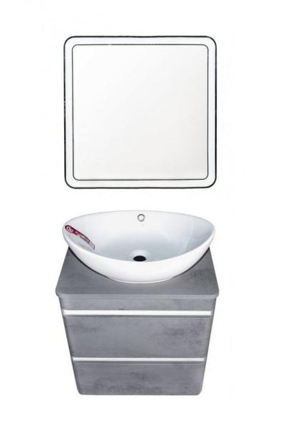 Тумба Style Line Elfante Атлантика 60 подвесная, Люкс бетон темный, (2 ящ.), со столешницей МДФ, PLUS