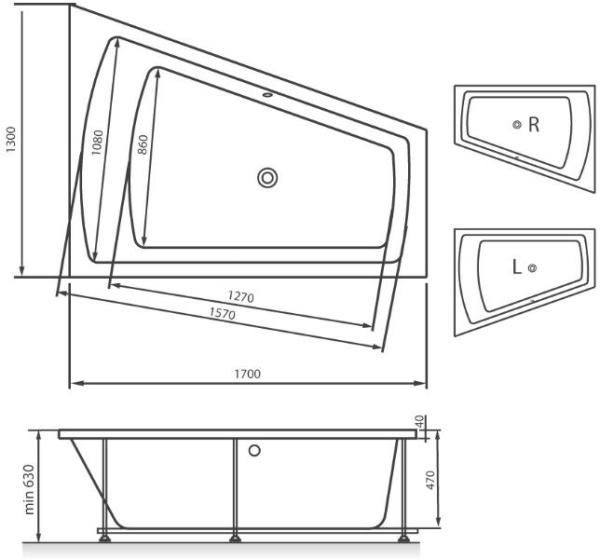 Акриловая ванна Vayer Trinity 170x130 L