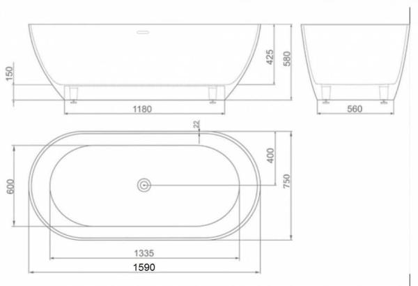 Ванна AquaStone Бали 160х75 иск. камень