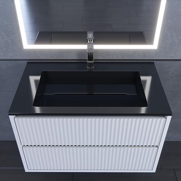 Раковина для ванной полувстраиваемая Uperwood Next Premium 80 см, прямоугольная, черный глянец