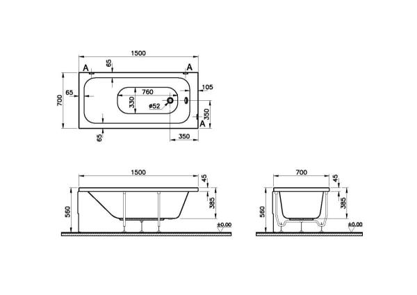 Ванна VitrA Optimum Neo 64560001000 150 x 70 см акриловая прямоугольная белая