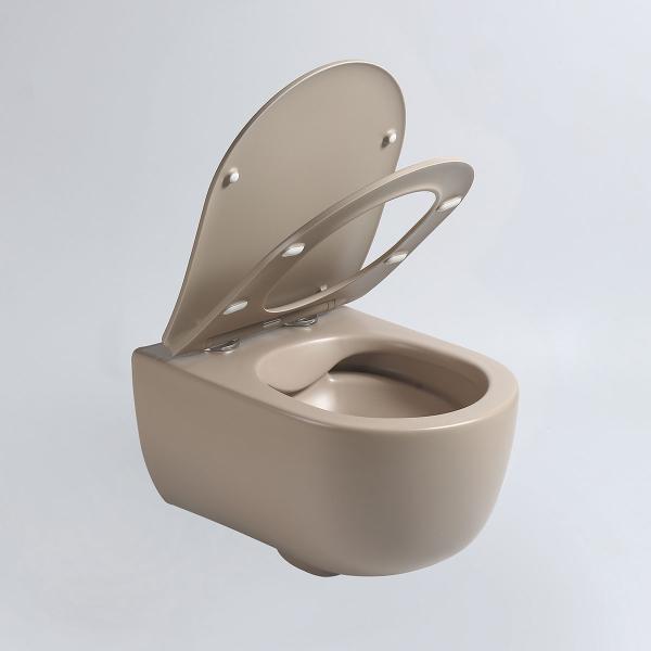 Унитаз подвесной Vincea Evo VT1-34SMC безободковый, цвет капучино матовый, ультратонкое soft-close сиденье