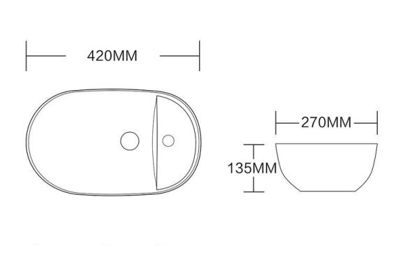 Раковина Cerutti SPA CR0050 накладная, белая, овальная, под смеситель 420х270х135