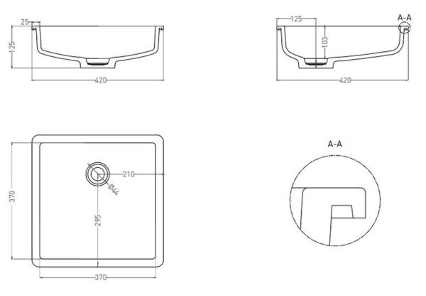 Раковина Salini MAREA 07 RAL S-Stone покраска RAL матовая 42x42 1802207MF встраиваемая