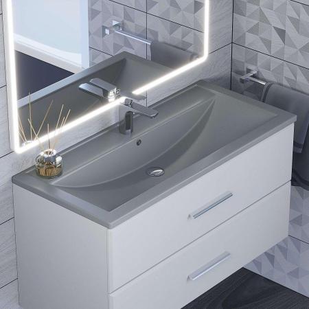Раковина кварцевая Uperwood Foster Quartz 100 см, серая матовая, бетон