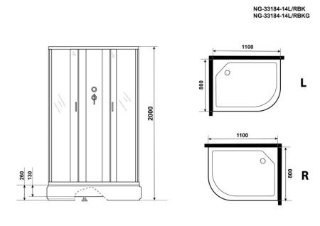 Душевая кабина Niagara NG-33184-14LBK 1100х800х2000 средний поддон  26см стекло матовое