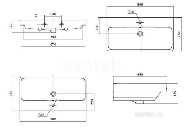 Раковина Santek Адриана 90 1WH501629 отверстие под смеситель
