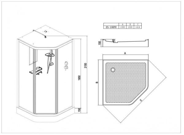 Душевая кабина Esbano 100x100 трапеция матовое стекло ESKB100PR
