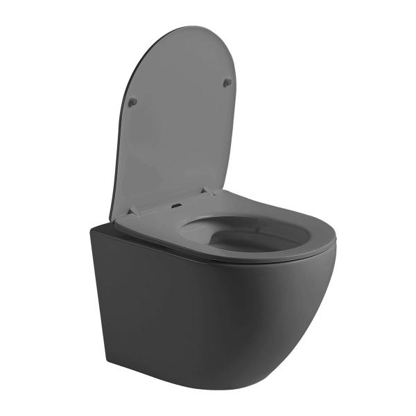 Унитаз подвесной Vincea Globo VT1-14SMA безободковый, цвет антрацит мат., ультратонкое сиденье soft-close