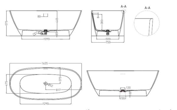 Ванна Salini SOFIA 165x75 S-Stone матовая 102521M