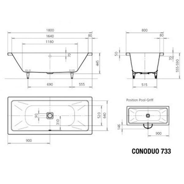 Ванна Kaldewei Conoduo 733 Perl-Effekt 180х80 (235100013001) стальная