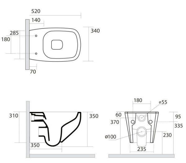 Унитаз подвесной AXA WHITE JAM 3312701 NoRim безободковый