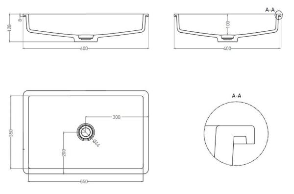 Раковина Salini MAREA 14 RAL S-Stone покраска RAL матовая 60x40 1802214MF встраиваемая