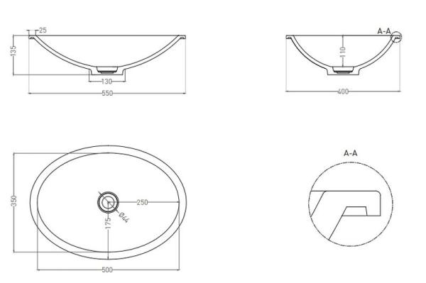 Раковина Salini MAREA 11 RAL S-Sense покраска RAL глянцевая 55x40 1802111GF встраиваемая