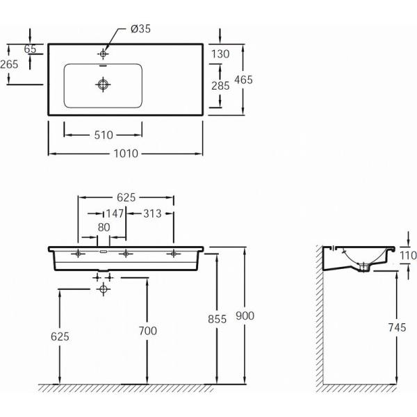 Раковина Jacob Delafon VOX EXAC112-00 100 см подвесная