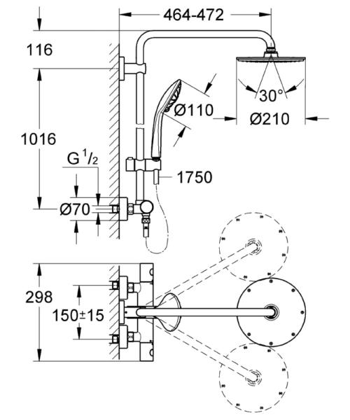 Душевая система Grohe Euphoria 27964000 210 с термостатом для душа
