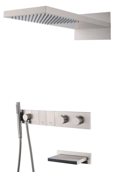 Встроенная душевая система Boheme с изливом ZODIAC с термостатом, трехпозиционная Nikel Brush 133-2-NB