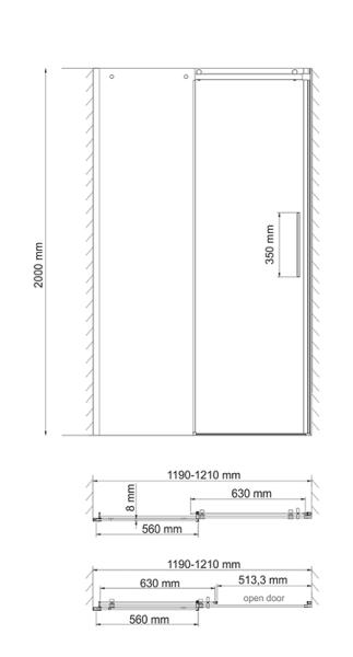 Душевая дверь WasserKraft Dinkel 58R05 120 см, раздвижная, универсальная