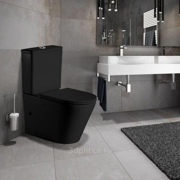 Унитаз Ceramalux 2179-1MB напольный безбодковый с бачком сиденье микролифт, матовый черный