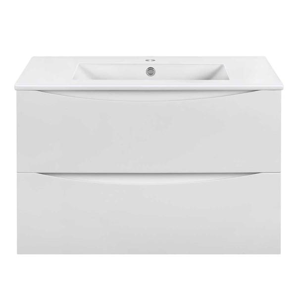 Тумба под раковину Vincea Mia Slim 800 подвесная, 2 выкатных ящика soft close, G.White