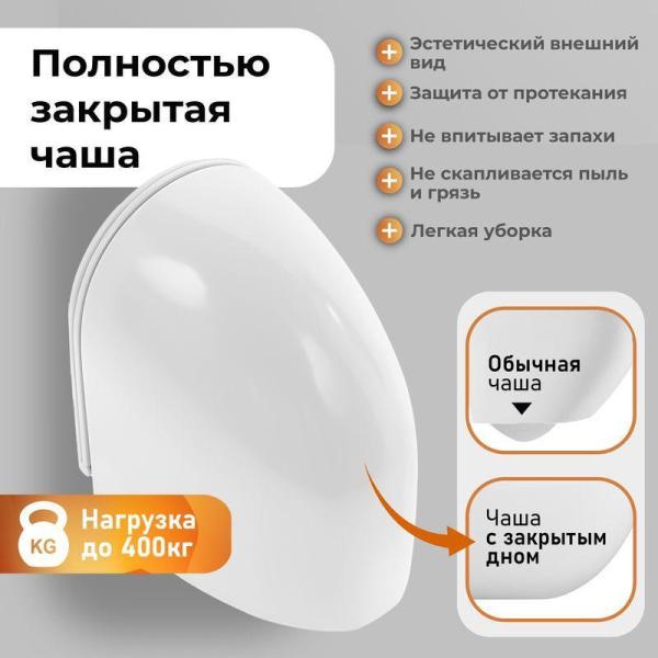 Унитаз подвесной ТОРНАДО Grossman GR-4455SQC безободковый, закрытое дно 49.5x36x39