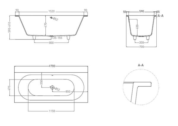Ванна Salini ORNELLA AXIS 170x70 S-Sense глянцевая 104613G