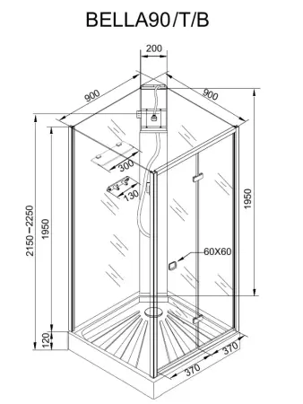 Душевая кабина СeruttiSPA БЕЛЛА (BELLA) 90B (90x90x215-225)