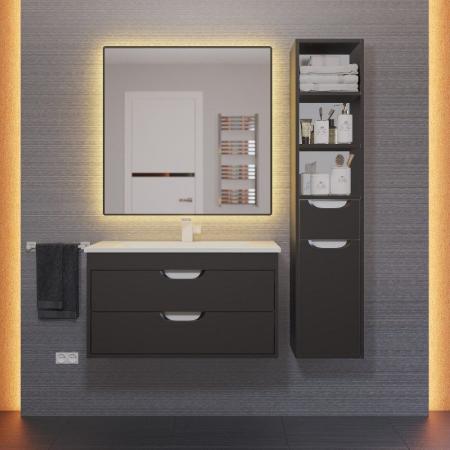 Шкаф-пенал для ванной Uperwood Modul, подвесной, с полками, матовый, черный