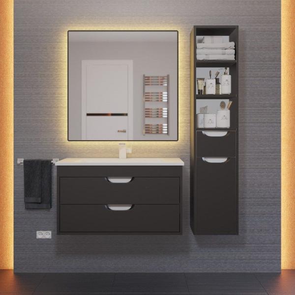 Шкаф-пенал для ванной Uperwood Modul, подвесной, с полками, матовый, черный