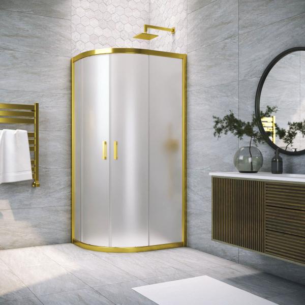 Душевой уголок Vegas-glass ZS-F TUR NOVO 120*90 09 10, профиль золото глянцевое, стекло сатин
