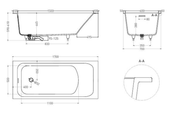 Ванна Salini ORLANDA KIT 170х70 покраска по RAL полностью S-Sense матовая 102111MF