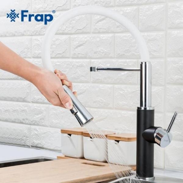 Смеситель для кухни Frap F4452-7 белый-черный, гибкий излив