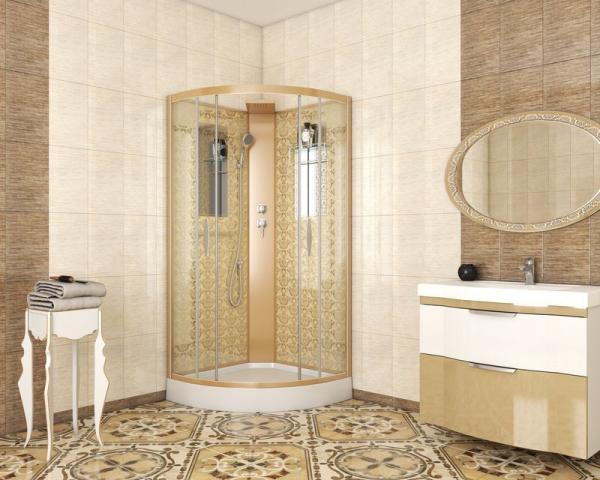 Душевая кабина Niagara Luxe NG-7715GBK (900x900х2100) низкий поддон стенки ЗОЛОТО БЕЗ КРЫШИ