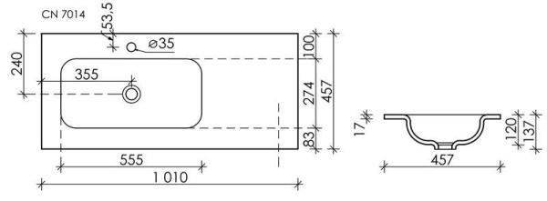 Раковина Ceramicanova Element CN7014 1010x457x137, чаша слева