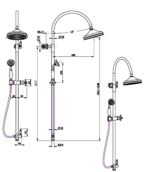Душевой гарнитур Boheme Imperiale 402 золото с верхним душем(20 см)