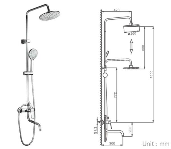 Душевая система Frap F2427 для ванны хром